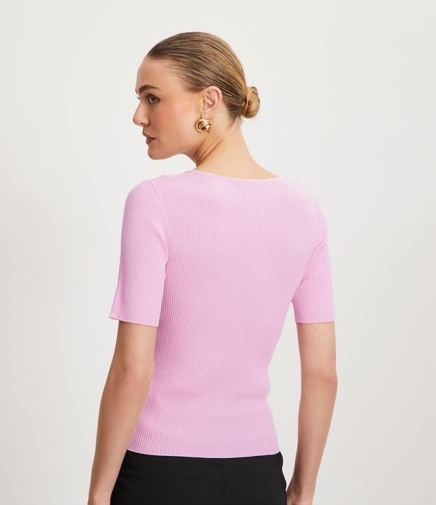 Blusa de Punto Acanalado con Cutout en el Hombro con Botón Rosado 3