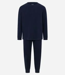 Pijama Longo em Fleece com Textura e Manga Longa