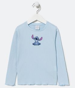 Blusa Cropped Infantil Acanalada con Bordado Stitch - Talle 5 a 14 años