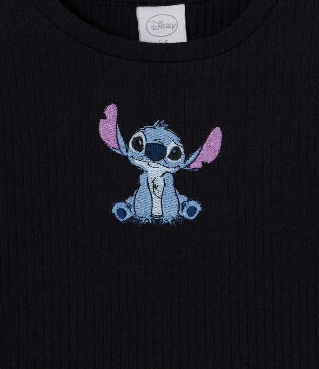 Blusa Cropped Infantil Acanalada con Bordado Stitch - Talle 5 a 14 años Negro 3