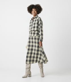 Saia Evasê em Viscose Texturizada e Cós Largo