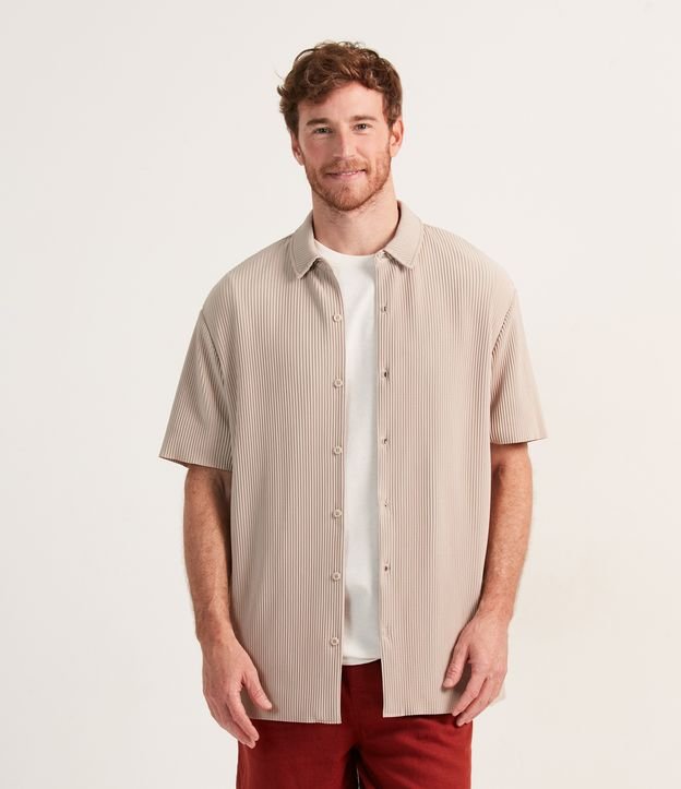 Camisa Slim Manga Corta Acanalada Beige 2