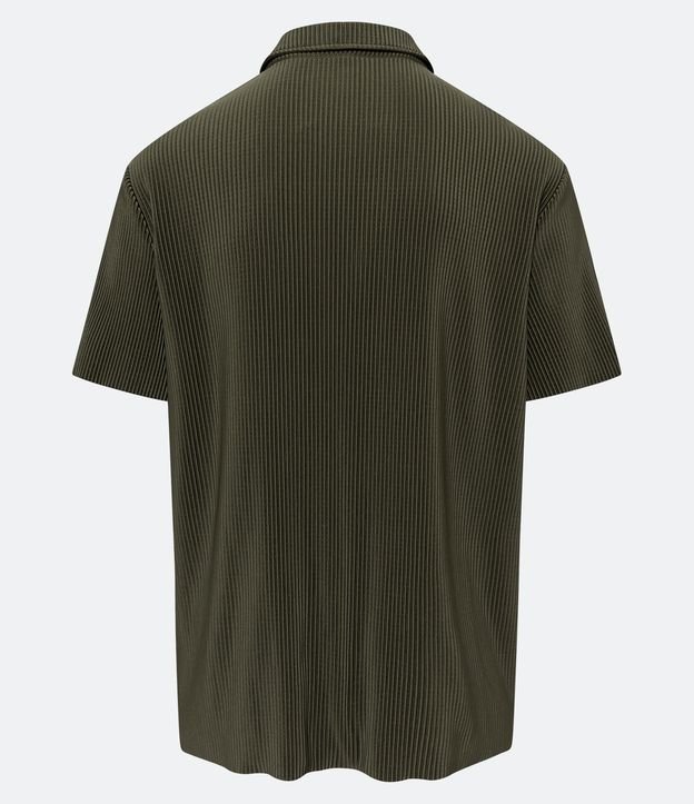 Camisa Slim com Textura Canelada e Gola Colarinho Verde Oliva 8