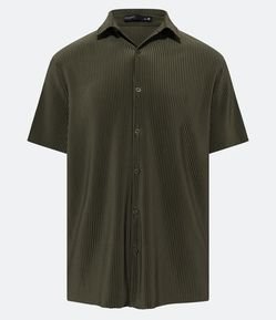 Camisa Slim em Tricoline com Textura Canelada e Gola Colarinho