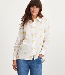 Camisa em Algodão com Bordado de Floral