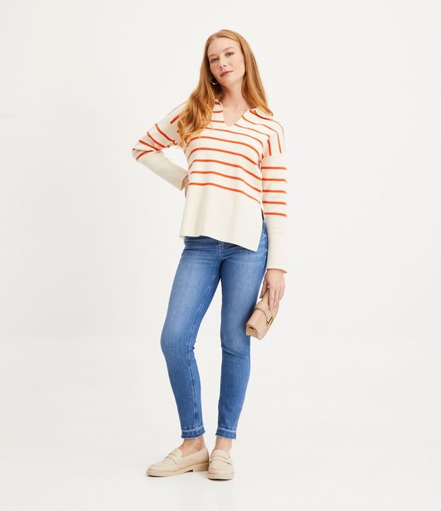 Pantalón Skinny Jeans con Elastano y Barra Deshilachada Azul 1