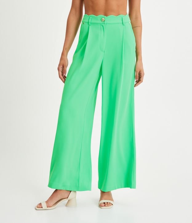 Pantalón Recto en Crepé con Acabado Ondulado Verde 2