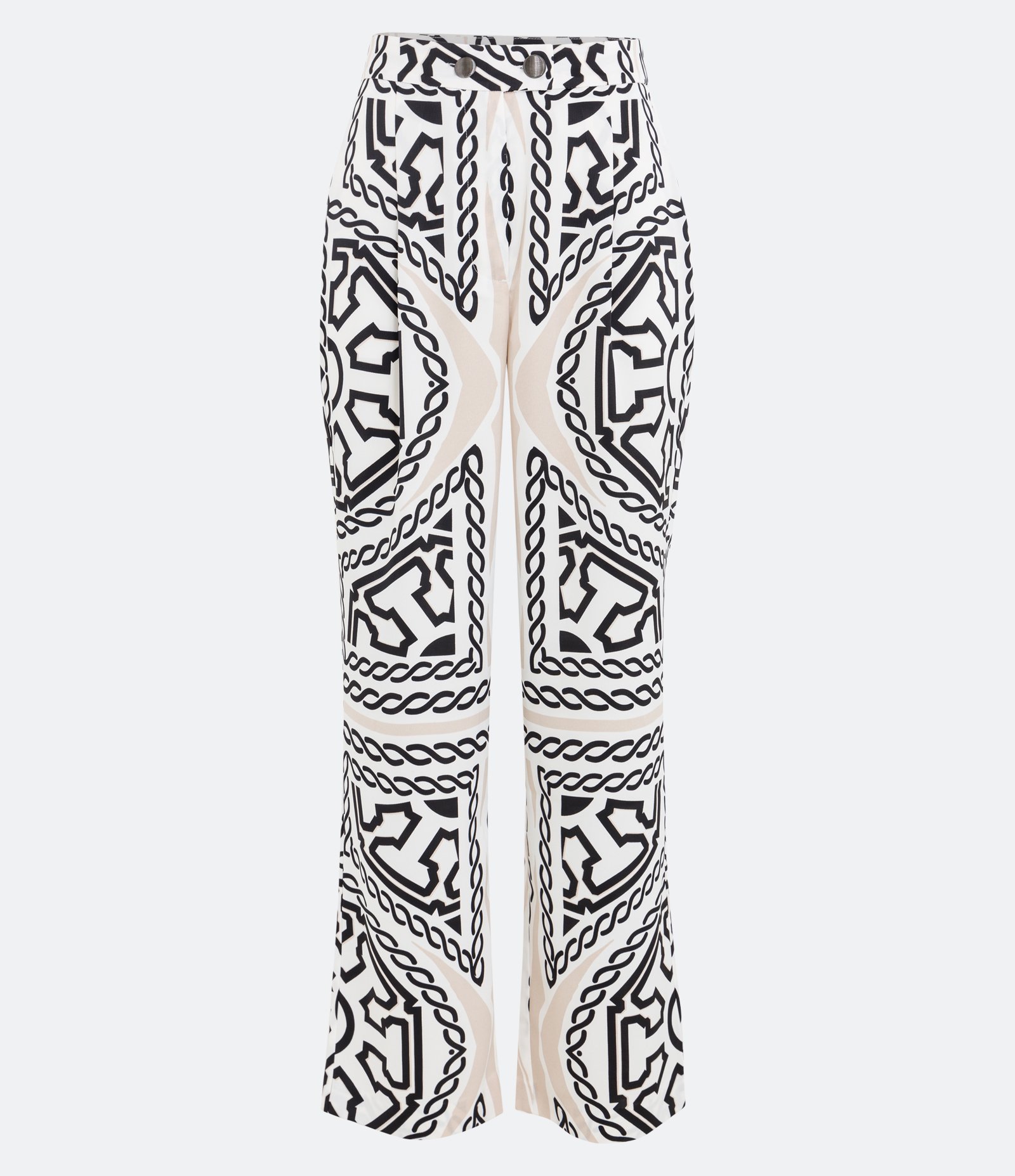 Calça Reta em Cetim com Cós Transpassado e Estampa de Correntes Off White 5