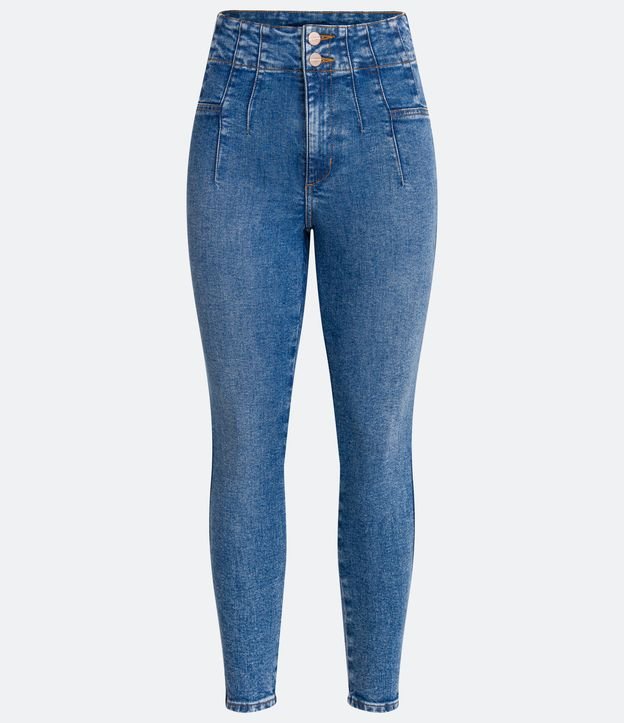 Pantalón Cigarrete Cintura Alta en Jeans con Pliega y Bolsillos Azul 5