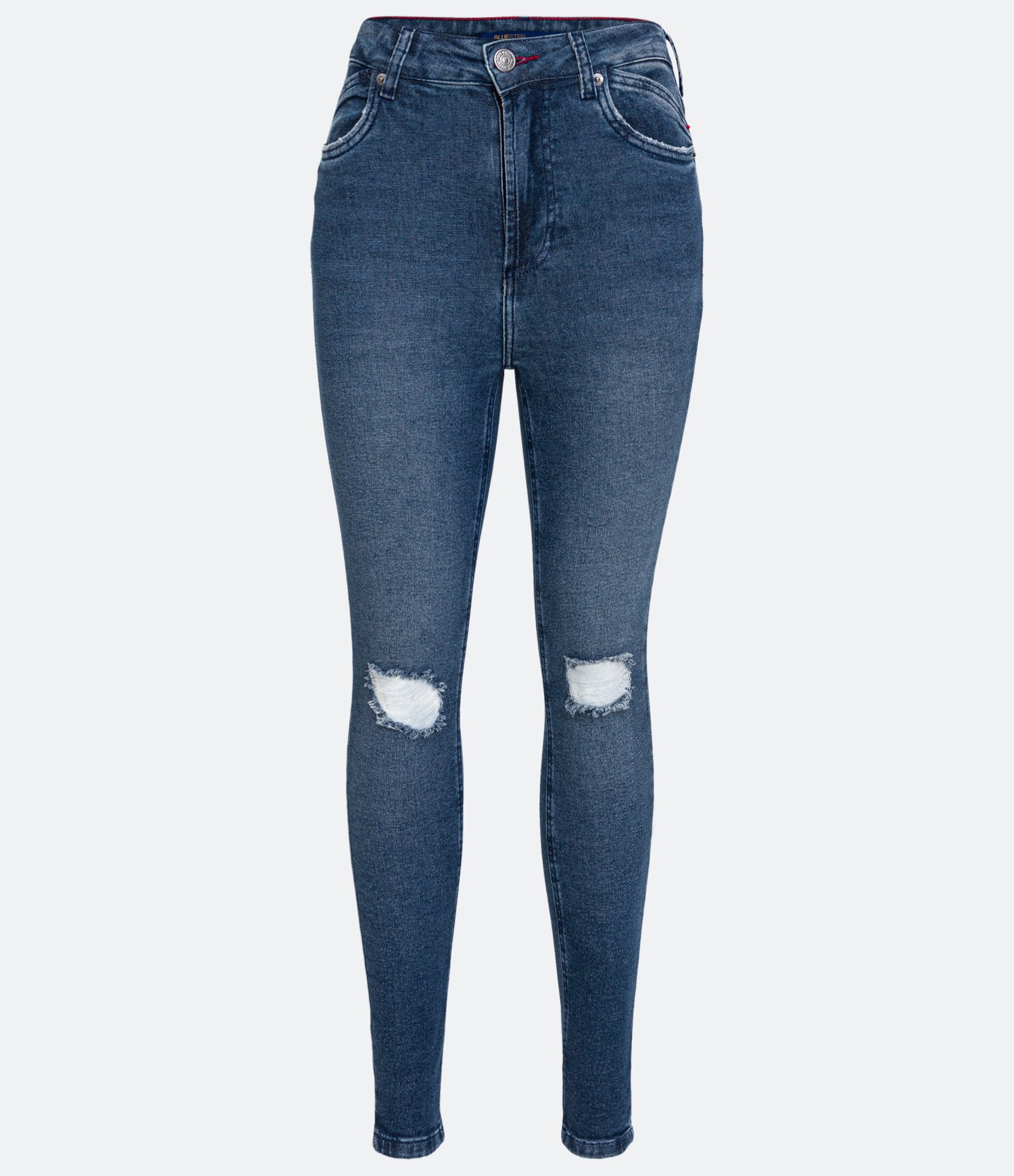 Calça Skinny em Jeans com Rasgos nos Joelhos Azul 6