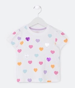 Blusa Infantil em Cotton com Estampa de Corações em Paetês - Tam 1 a 5 Anos