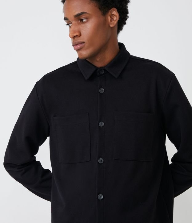 Camisa Overshirt en Algodón con Bolsillos Delanteros Negro 4