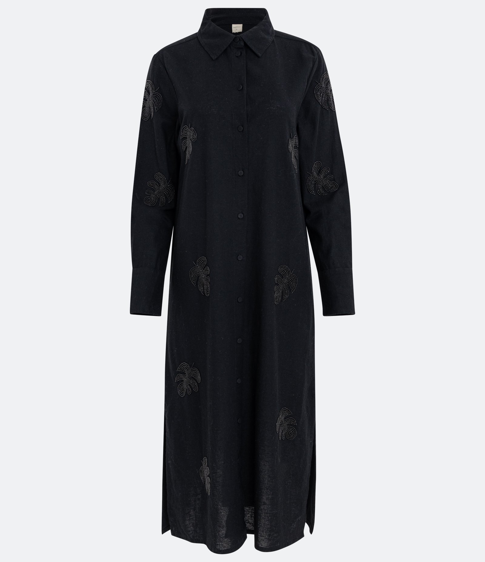 Vestido Chemise em Linho com Bordado Costela de Adão Preto 1