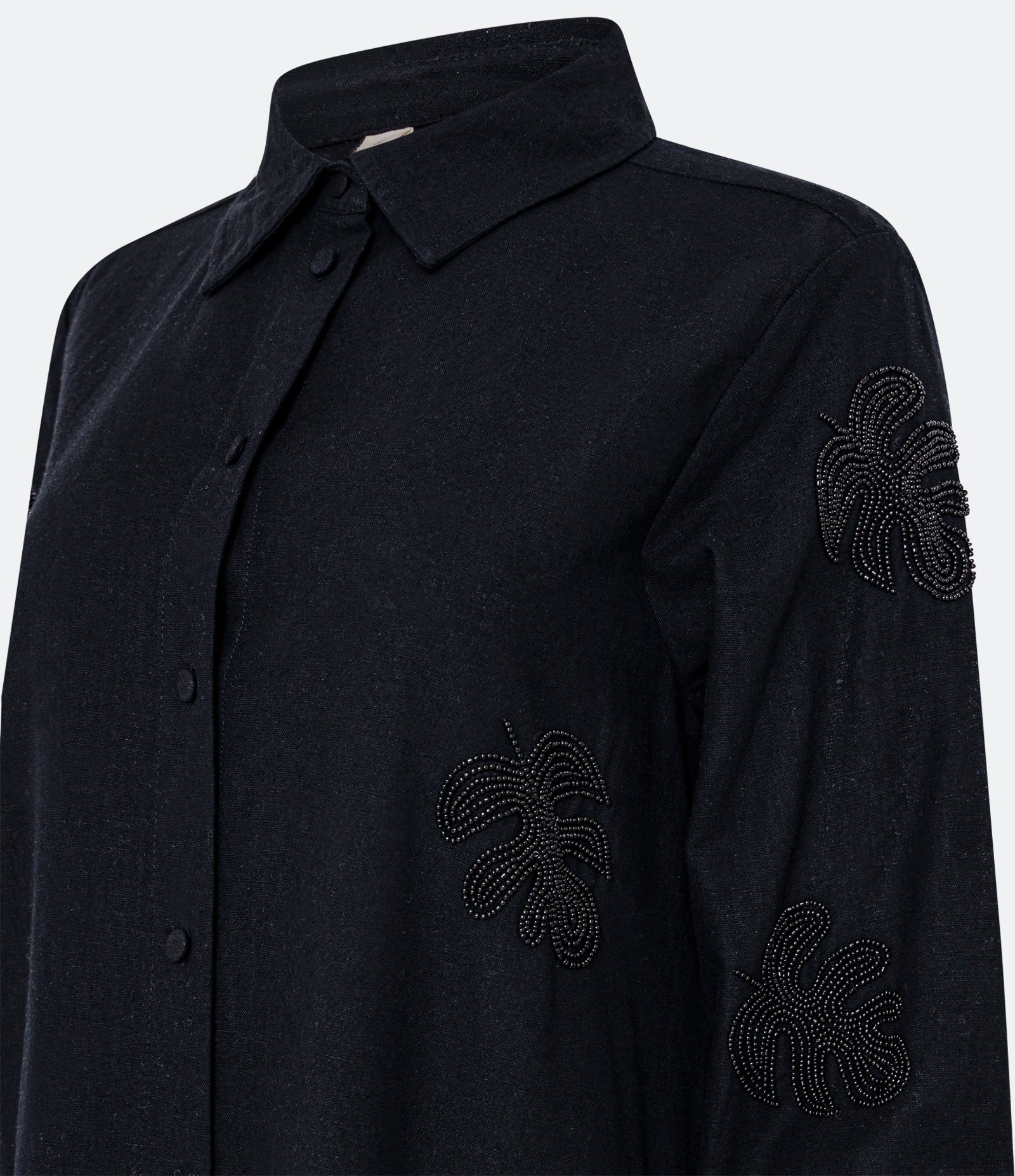 Vestido Chemise em Linho com Bordado Costela de Adão Preto 3