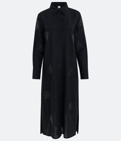 Vestido Chemise em Linho com Bordado Costela de Adão