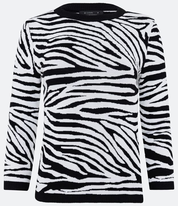 Blusa de Punto con Manga 3/4 y Estampa Animal Print Cebra Negro 5