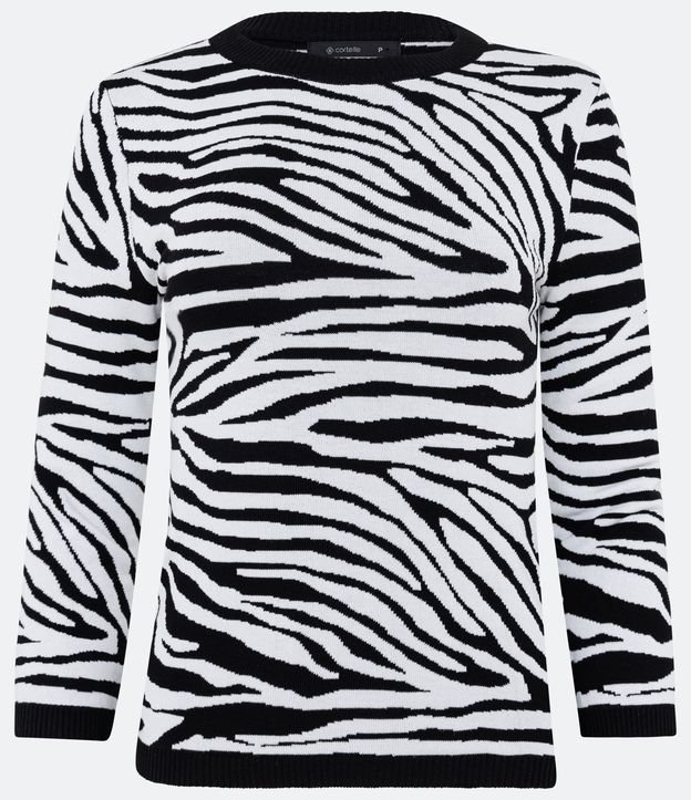 Blusa em Tricô com Manga 3/4 e Estampa Animal Print Zebra Preto 5