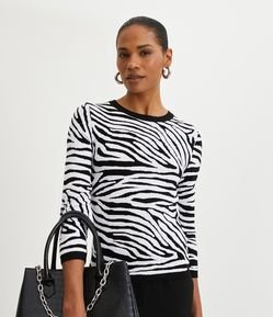 Blusa em Tricô com Manga 3/4 e Estampa Animal Print Zebra