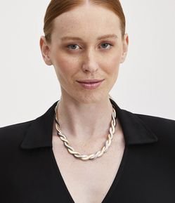 Colar Médio em Metal com Corrente Rabo de Rato Bicolor