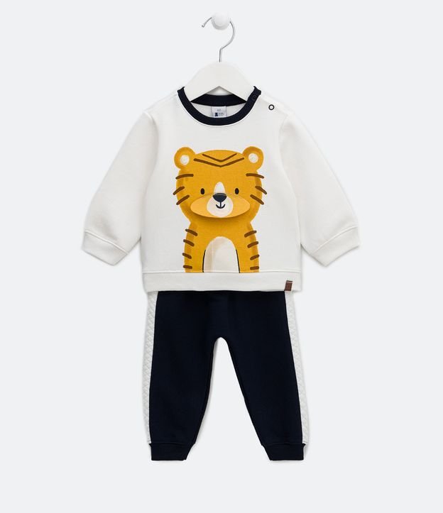 Conjunto Infantil en Algodón con Estampado Interactivo Cara de Tigre - Talle 0 a 18 meses Blanco 1