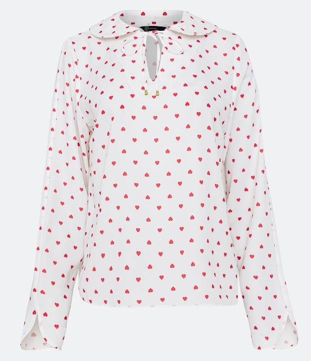 Blusa en Crepé con Cuello Muñeca con Lazo y Estampado de Corazones Blanco Nieve 5