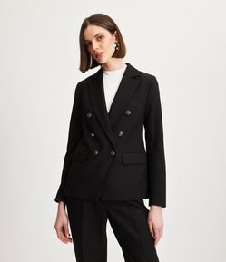 Blazer Alfaiatado em Viscose com Lapelas e Botões Aplicados