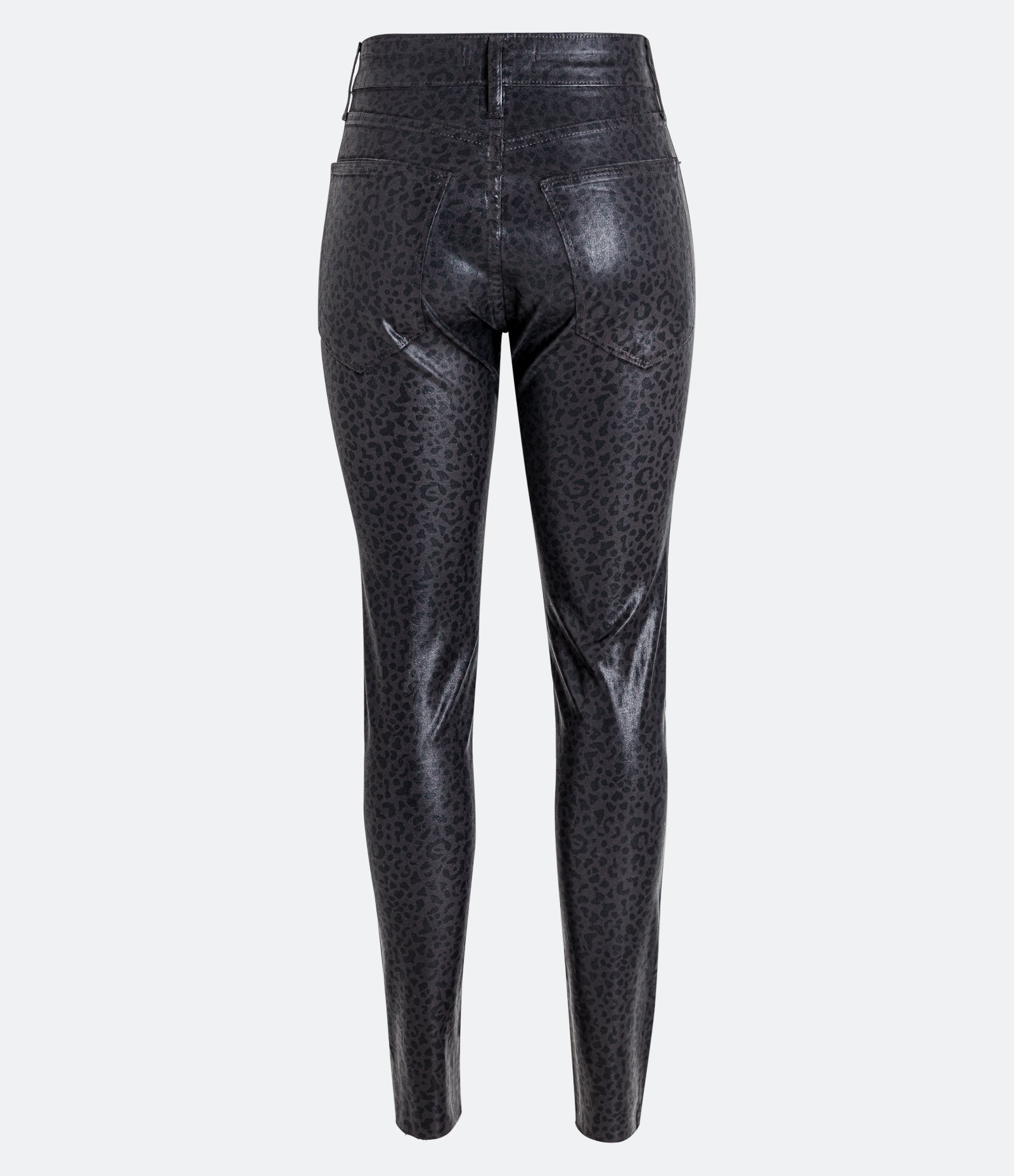 Calça Skinny em Sarja Resinada com Estampa Animal Print Onça Preto 1