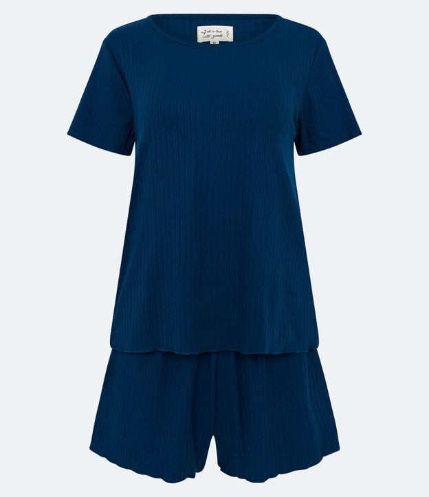 Pijama Short Doll em Tricô Canelado com Picot Azul 5