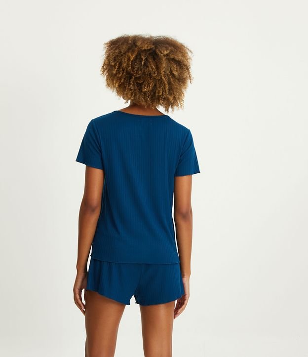 Pijama Short Doll em Tricô Canelado com Picot Azul 2