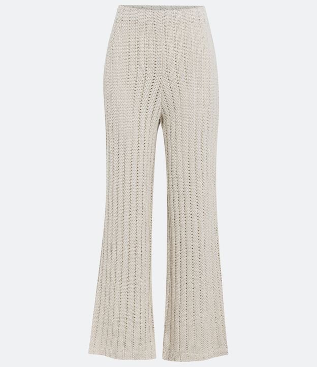 Calça Pantalona em Tricô com Textura Canelada Off White 5