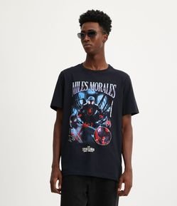 Remera Regular en Media Malla con Estampado Spider-Man Miles Morales