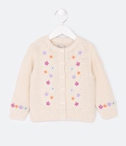 Cardigan Infantil em Tricô com Florzinhas Bordadas - Tam 1 a 5 Anos