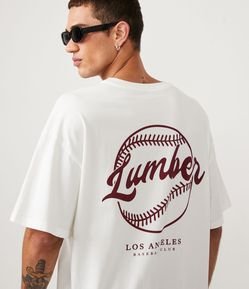 Camiseta Oversized em Algodão com Estampa Los Angeles e Bola de Beisebol