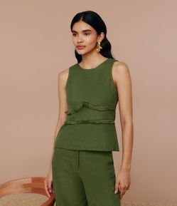 Blusa em Linho com Mini Franja no Busto