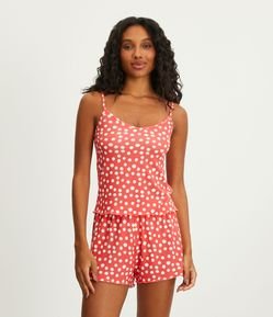 Pijama Short Doll Alcinha em Ribana com Estampa Poá