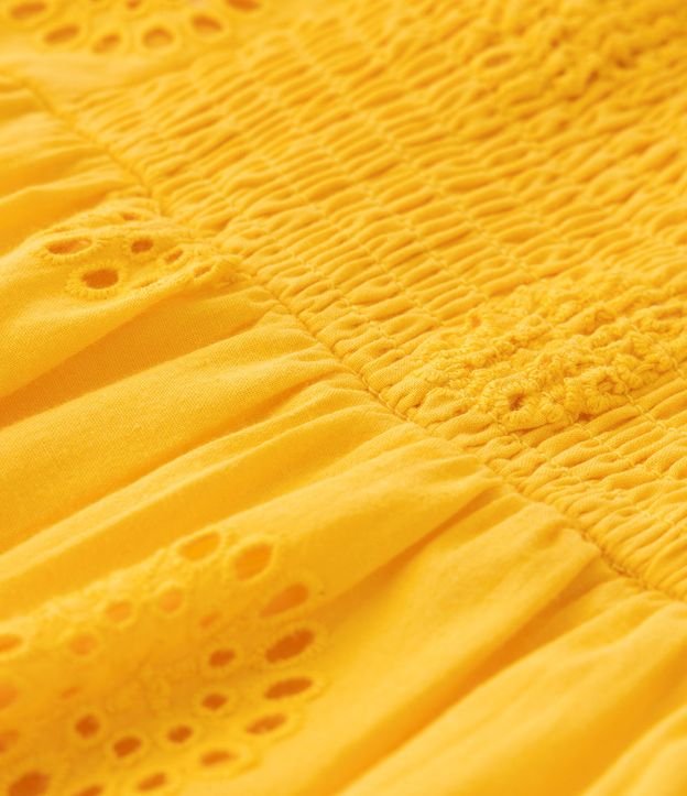 Vestido Infantil con Manga Abullonada y Bordado de Flores - Talle 5 a 14 años Amarillo 5