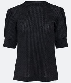 Blusa com Malha Texturizada e Manga Curta Bufante com Botõezinhos