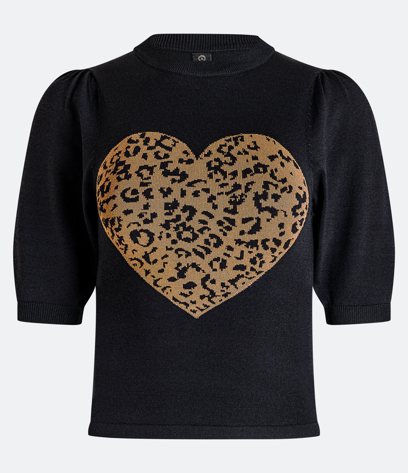 Blusa Manga Bufante em Tricô com Coração de Onça Preto 1