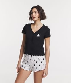 Pijama Curto em Meia Malha com Estampa Gatinhos