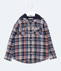 Camisa Infantil com Capuz e Estampa Xadrez - Tam 5 a 14 Anos