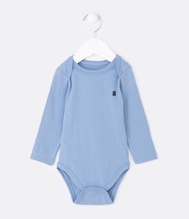 Body Básico Infantil em Cotton e Silk de Ursinho no Peito - Tam 0 a 18 meses Azul Claro 1
