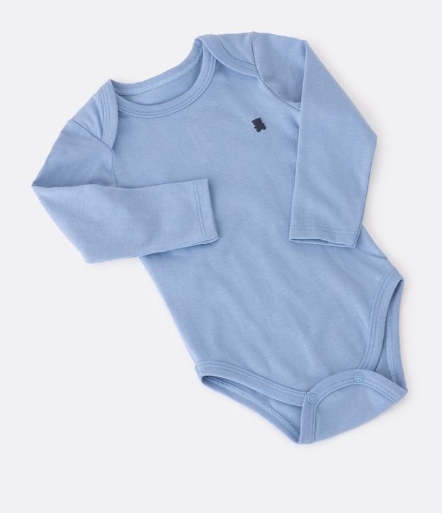 Body Básico Infantil em Cotton e Silk de Ursinho no Peito - Tam 0 a 18 meses Azul Claro 3