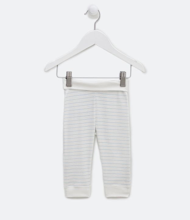 Calça Infantil Listrada com Cós Dobrado - Tam RN a 6 meses - Cor: Branco Neve - Tamanho: Recém Nascido
