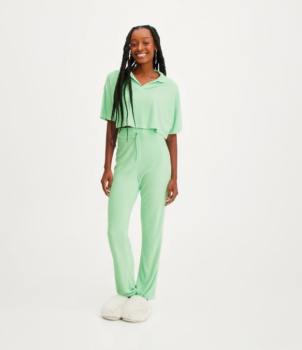 Pijama Longo com Textura Atoalhada - Cor: Verde - Tamanho: GG