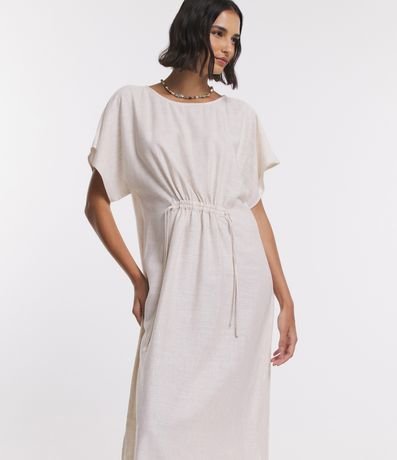 Menor preço em Vestido Midi em Viscolinho com Amarração para Ajuste na Cintura