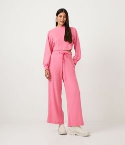 Calça Pantalona em Ribana Texturizada com Amarração por Corda