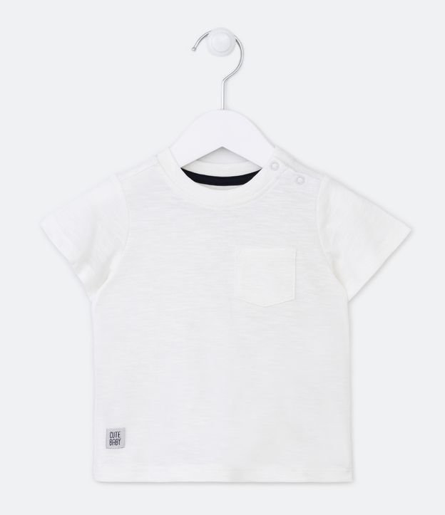 Camiseta Básica Infantil com Bolsinho e Etiqueta Cute Baby - Tam 0 a 18 meses