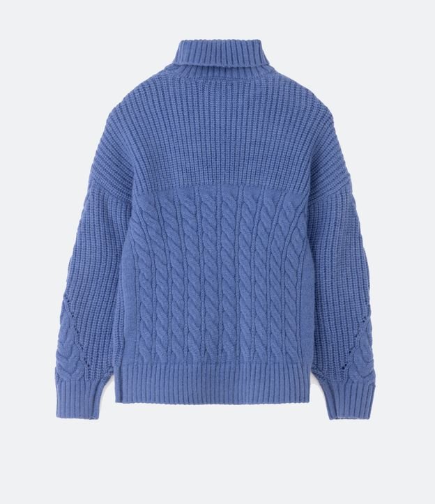 Suéter de Punto con Textura Trenzada y Manga Abullonada  Curve & Plus Size Azul 6