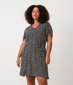Vestido Curto em Crepe com Estampa de Corações e Cinto Faixa Curve & Plus Size