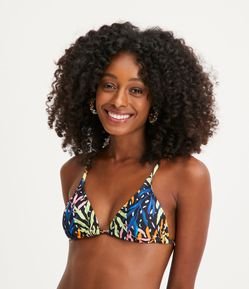 Biquíni Top Cortininha em Poliamida com Estampa de Folhagem